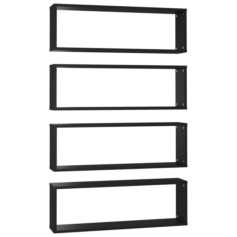 Wall Cube Shelves 4 pcs Black 80x15x26.5 cm Chipboard