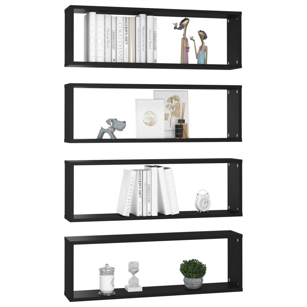 Wall Cube Shelves 4 pcs Black 80x15x26.5 cm Chipboard