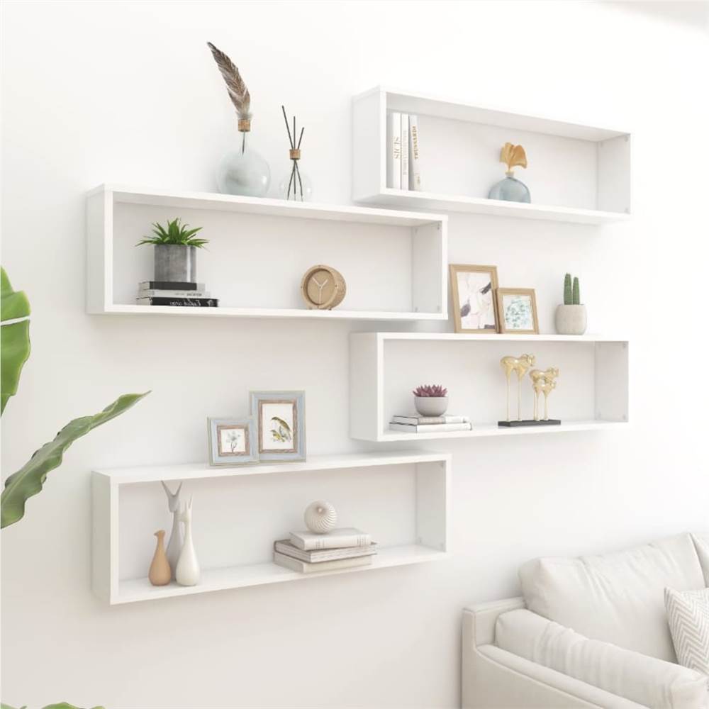 

Wall Cube Shelves 4 pcs White 100x15x30 cm Chipboard