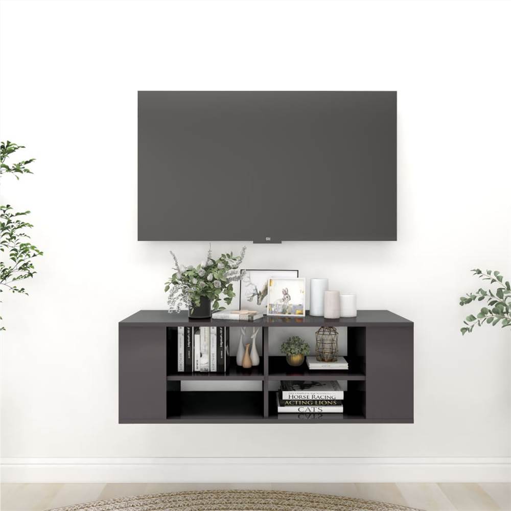 Wall-Mounted TV Cabinet High Gloss Grey 102x35x35 cm Chipboard