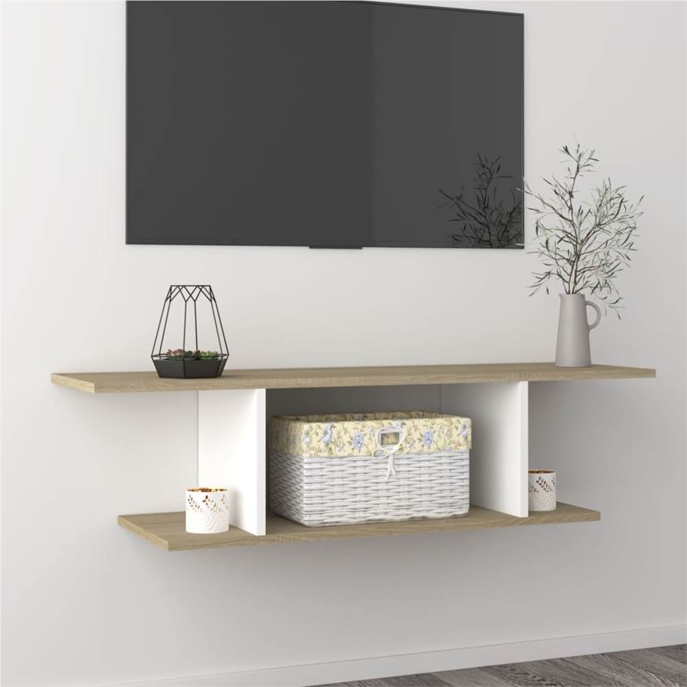 Wall Mounted TV Cabinet White and Sonoma Oak 103x30x26.5 cm
