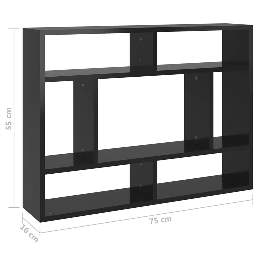 Wall Shelf High Gloss Black 75x16x55 cm Chipboard