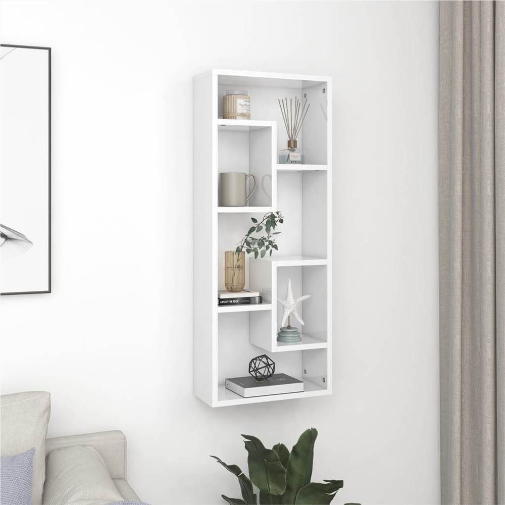 Wall Shelf High Gloss White 36x16x90 cm Chipboard
