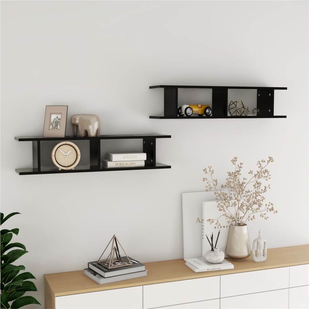 Wall Shelves 2 pcs Black 90x18x20 cm Chipboard