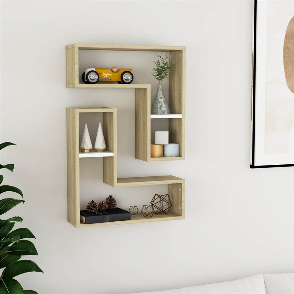 

Wall Shelves 2 pcs White and Sonoma Oak 50x15x50 cm Chipboard