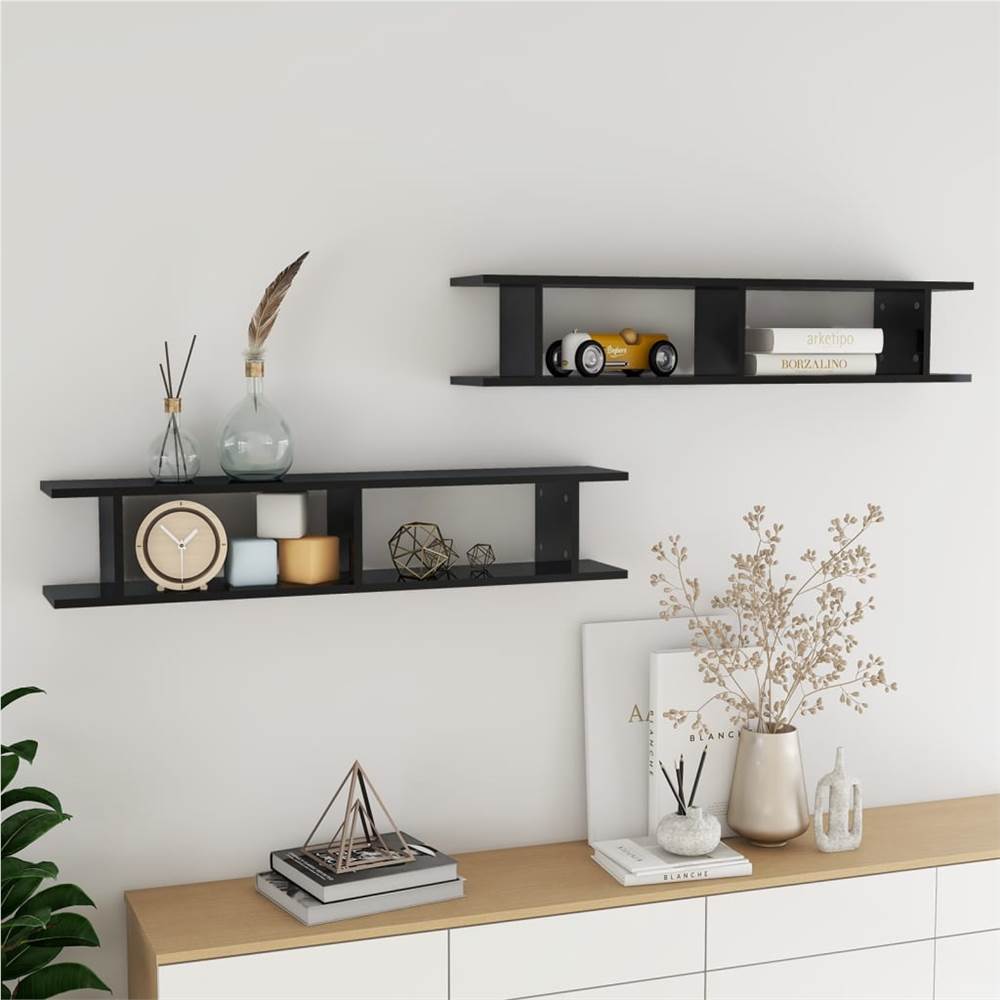 

Wall Shelves 2pcs High Gloss Black 105x18x20cm Chipboard