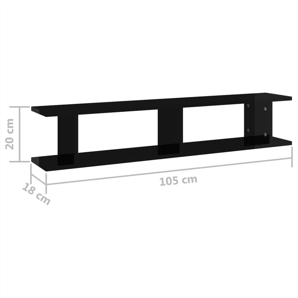 Wall Shelves 2pcs High Gloss Black 105x18x20cm Chipboard