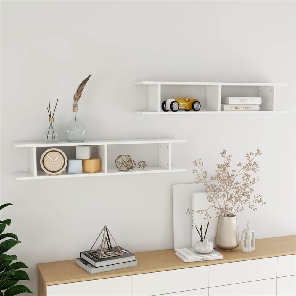 Wall Shelves 2pcs High Gloss White 105x18x20cm Chipboard