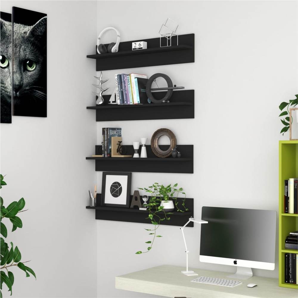 

Wall Shelves 4 pcs Black 80x11.5x18 cm Chipboard