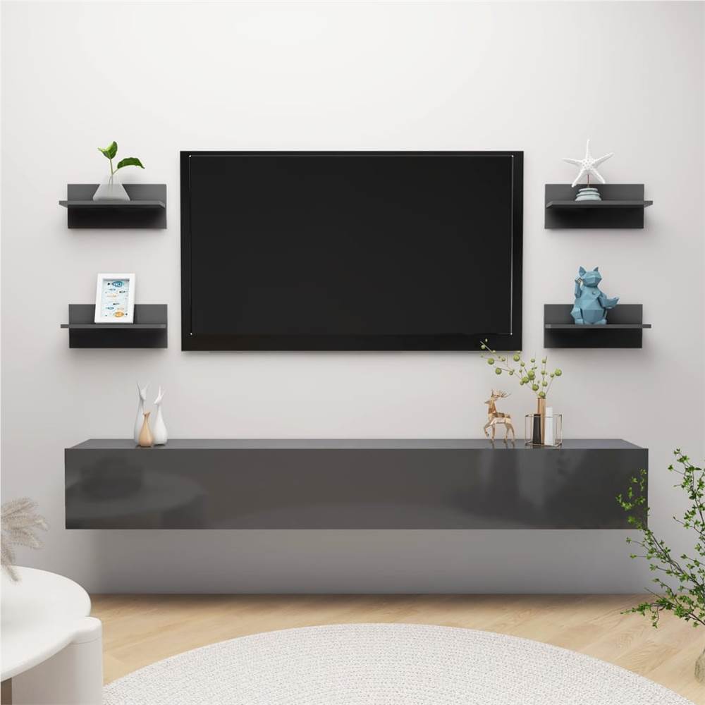 

Wall Shelves 4 pcs High Gloss Grey 40x11.5x18 cm