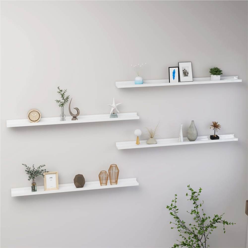 

Wall Shelves 4 pcs High Gloss White 100x9x3 cm