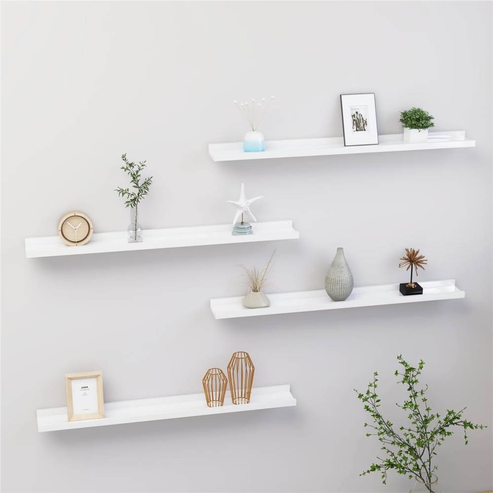 

Wall Shelves 4 pcs High Gloss White 80x9x3 cm