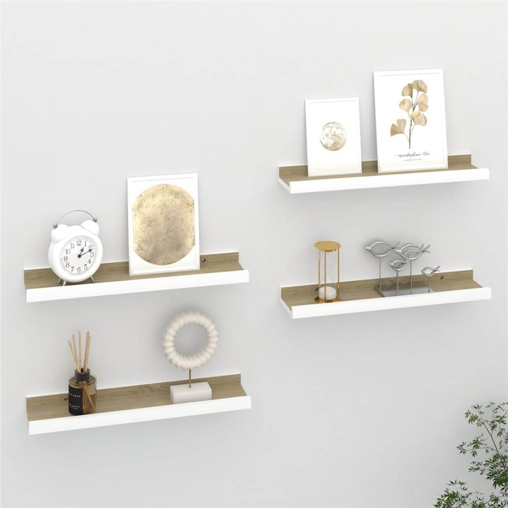 Wall Shelves 4 pcs White and Sonoma Oak 40x9x3 cm