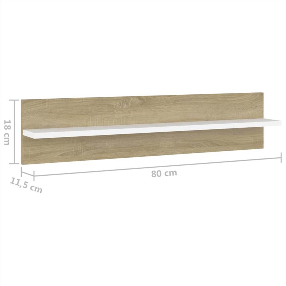 Wall Shelves 4 pcs White and Sonoma Oak 80x11.5x18 cm Chipboard