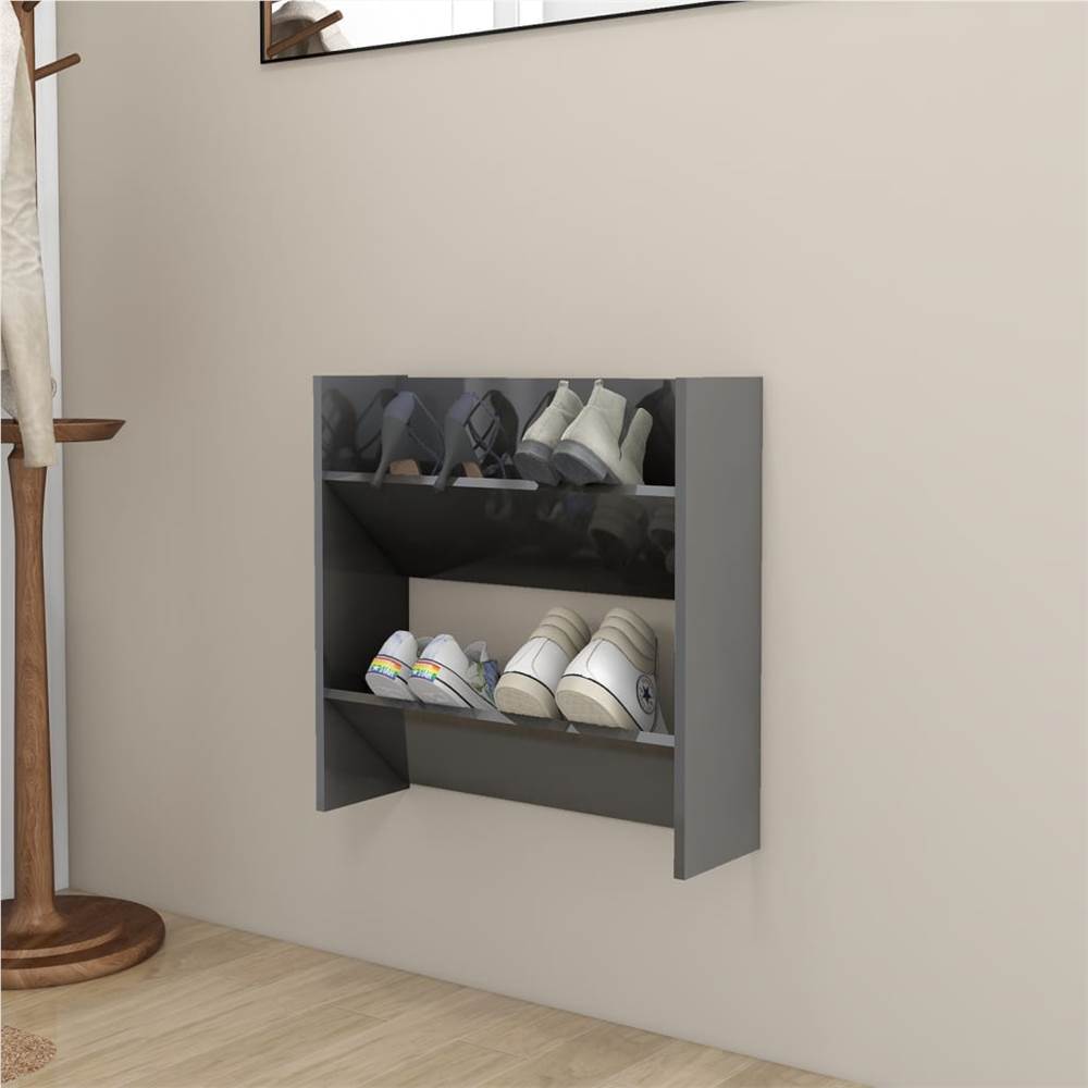 

Wall Shoe Cabinet High Gloss Grey 60x18x60 cm Chipboard