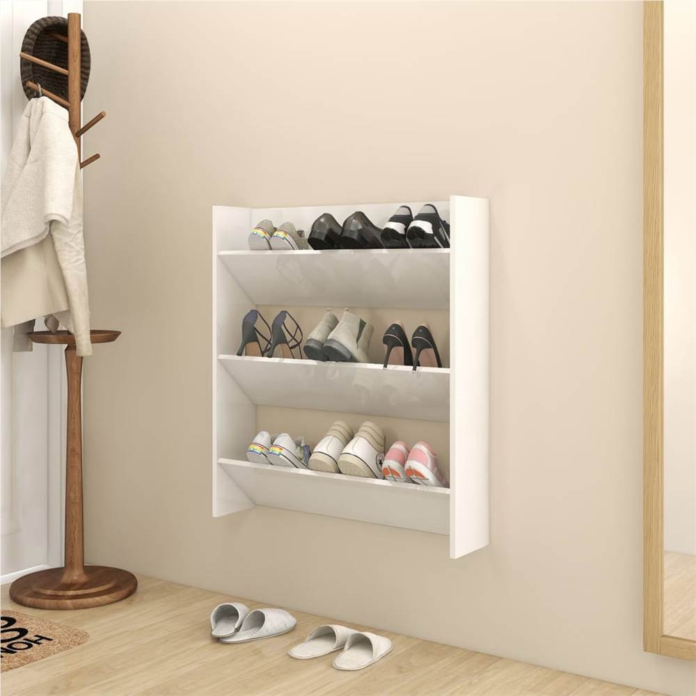 Wall Shoe Cabinet High Gloss White 80x18x90 cm Chipboard