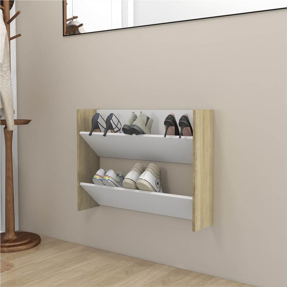 

Wall Shoe Cabinet White and Sonoma Oak 80x18x60 cm Chipboard