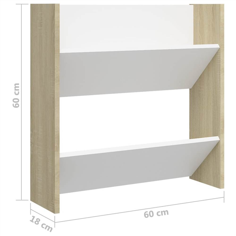 Wall Shoe Cabinets 4 pcs White&Sonoma Oak 60x18x60 cm Chipboard
