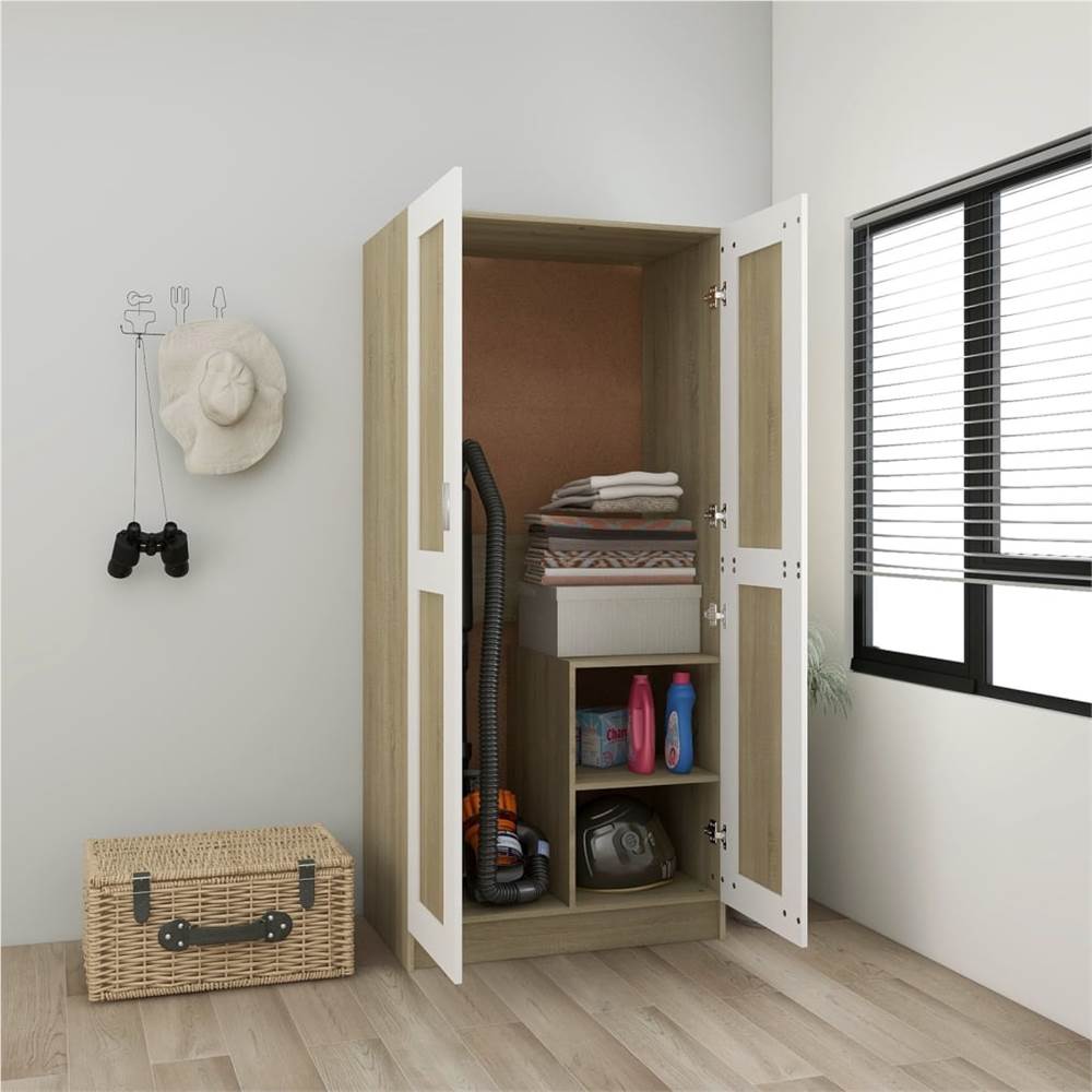 

Wardrobe White and Sonoma Oak 82.5x51.5x180 cm Chipboard