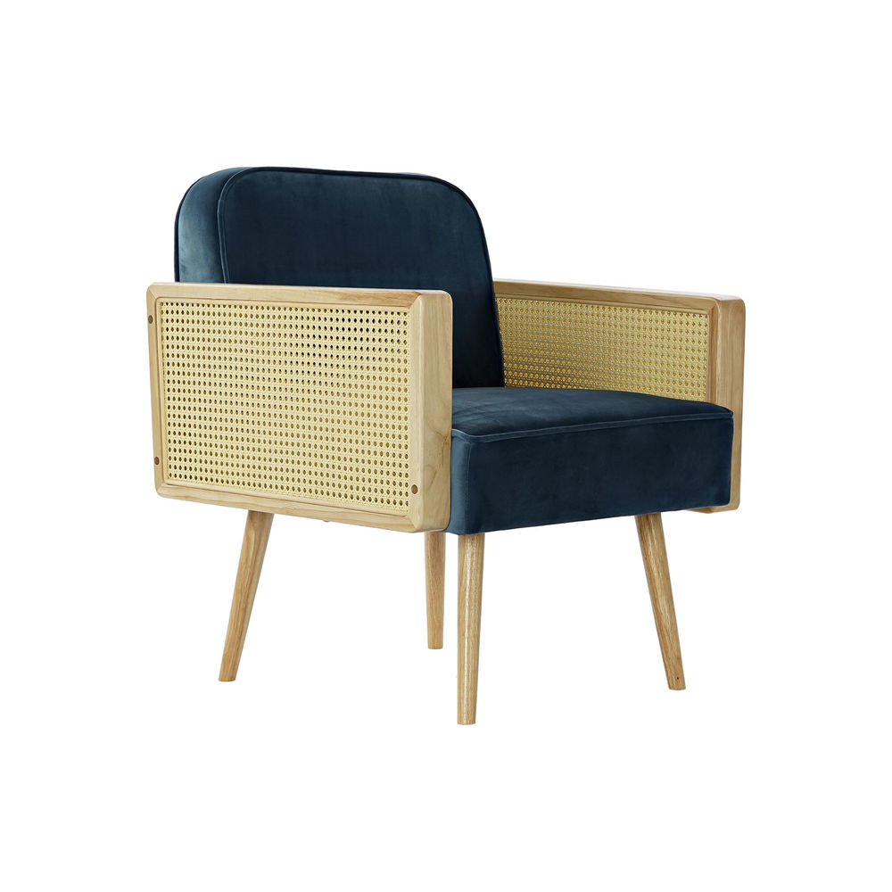 

DKD Home Decor Velvet Armchair With Rattan Armrest, Backrest And Wooden Legs Blue (65 x 66 x 80 cm)