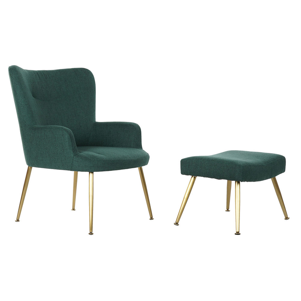 

2PCS Polyester Armchair With Curved Backrest And Metal Legs Green