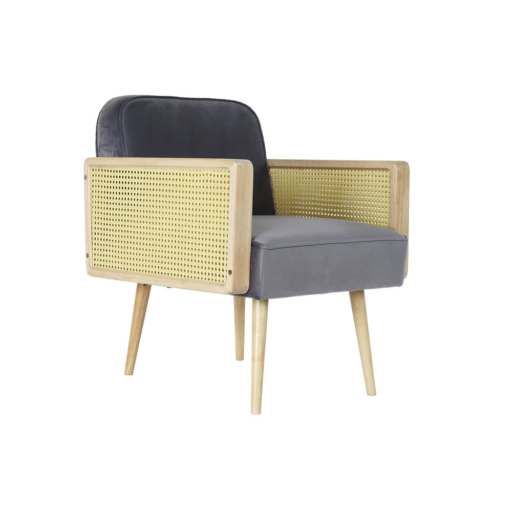 

DKD Home Decor Polyester Armchair With Rattan Armrests And Wooden Legs Grey (64 x 70 x 78 cm)