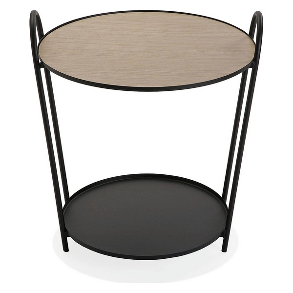 

2-Layer Round Metal Side Table With Wooden Tabletop For Living Room, Bedroom, Dining Room