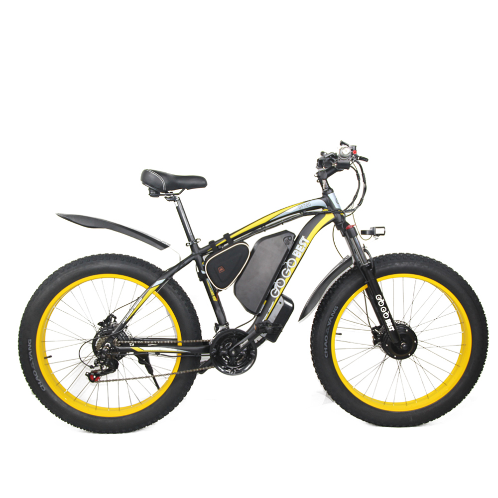GOGOBEST GF700 26 * 4.0 Elektryczny rower górski z grubymi oponami Akumulator 17.5 Ah 500 W Podwójny silnik 6061 Rama ze stopu aluminium Maksymalna prędkość 50 km / h 70 KM Zakres wspomagania Hydrauliczny hamulec tarczowy IP54 Obciążenie MTB 200 kg - czarny żółty