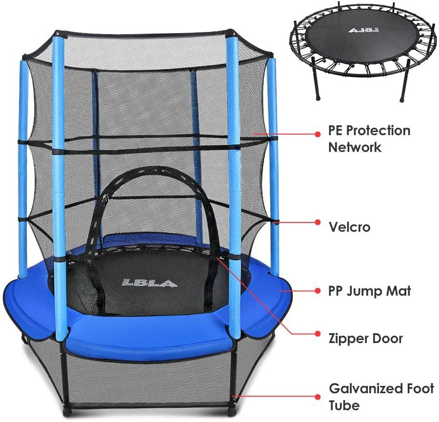 [Only support Drop Shipping] LBLA Kids Trampoline, 55&rdquo; Mini Trampoline for Kids with Enclosure Net and Safety Pad, Heavy Duty Frame Round Trampoline with Built-in Zipper for Indoor Outdoor