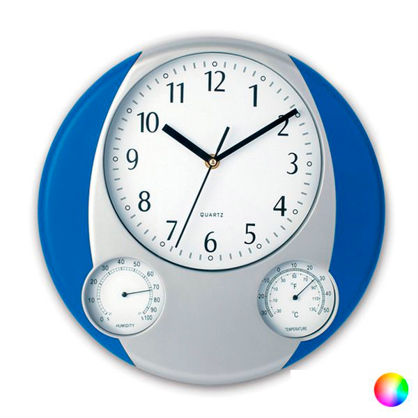 ساعة حائط دائرية بلاستيكية بجهاز استشعار درجة الحرارة والرطوبة ، بدون بطارية
