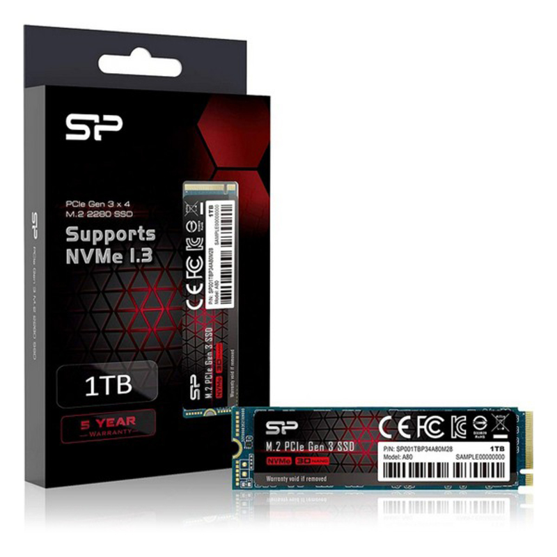 Silicon Power 1 TB โซลิดสเตตไดรฟ์ M.2 SSD 3000 MB/s-3400 MB/s (2.2 x 8 x 0.35 ซม.)