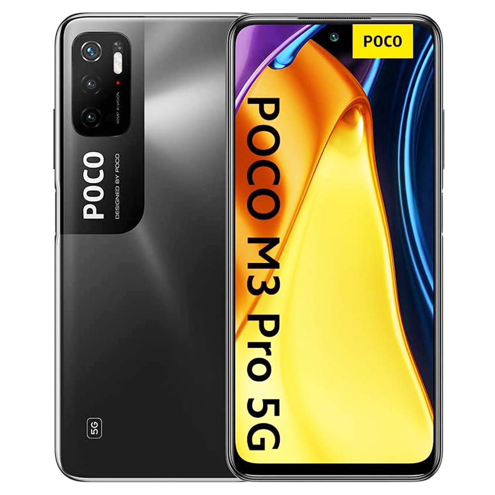 الهاتف الذكي POCO M3 Pro الإصدار العالمي 5G 6.5 بوصة FHD + أبعاد الشاشة 700 4GB RAM 64GB ROM Android 11 الكاميرات الخلفية الثلاثية بطارية 5000mAh - أسود