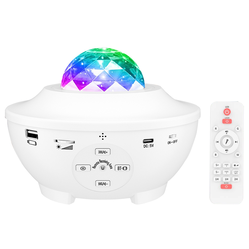 

LED Star Night Light Projector Ocean Wave Galaxy Starry Sky 10 Color Rotating Night Lights Bluetooth Music Player - White