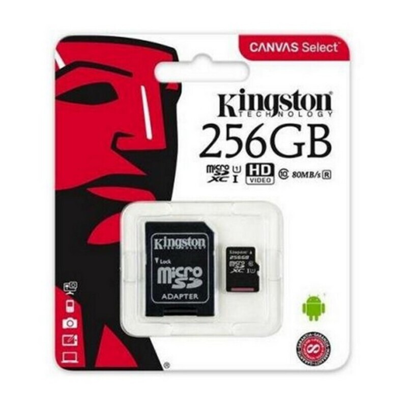 بطاقة ذاكرة Kingston SDCS2 Micro SD مع محول 85 ميجا بايت / ثانية 100 ميجا بايت / ثانية (2.4 × 3.2 × 0.21 سم)