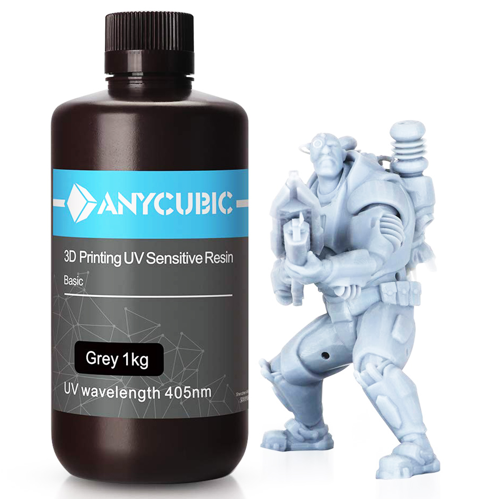 Anycubic 1kg 3D Printer Resin Filament, 405nm UV Plant-Based Rapid Resin, High Precision, Quick Curing, Gray