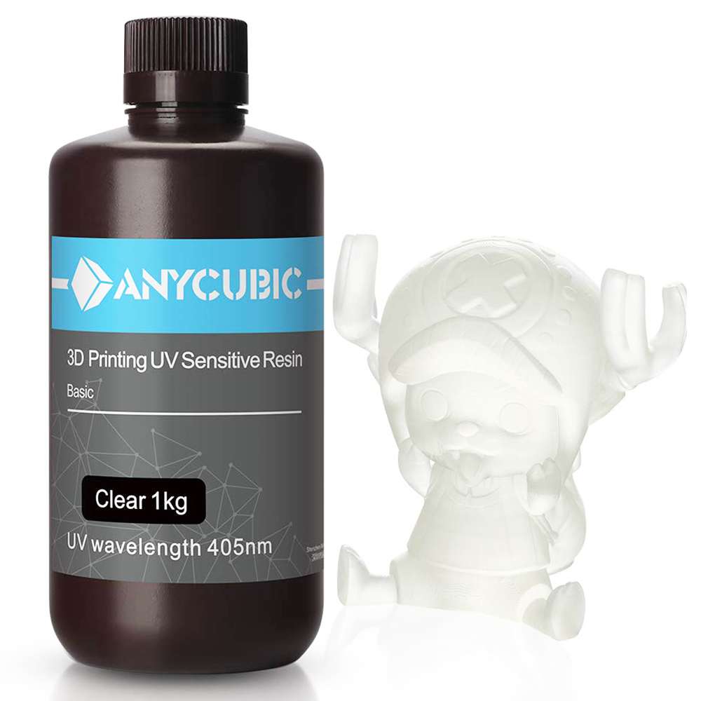 Anycubic 1kg 3D Printer Resin Filament, 405nm UV Plant-Based Rapid Resin, High Precision, Quick Curing, Transparent
