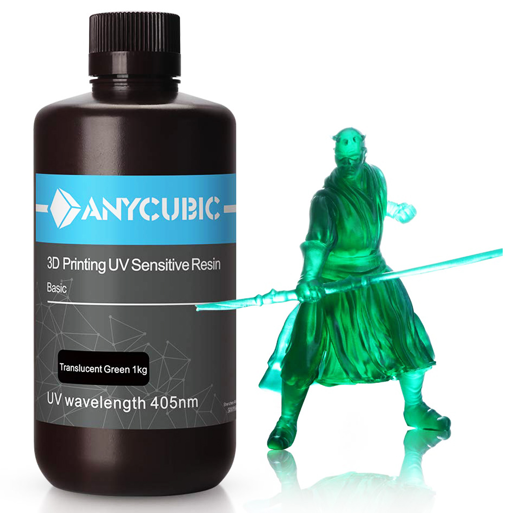 Anycubic 1kg 3D Printer Resin Filament, 405nm UV Plant-Based Rapid Resin, High Precision, Quick Curing, Transparent Green