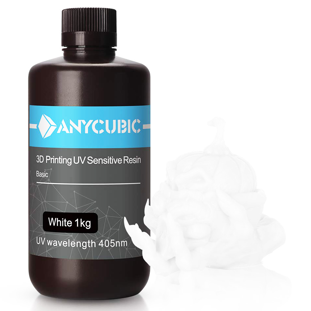 Anycubic 1kg 3D Printer Resin Filament, 405nm UV Plant-Based Rapid Resin, High Precision, Quick Curing, White