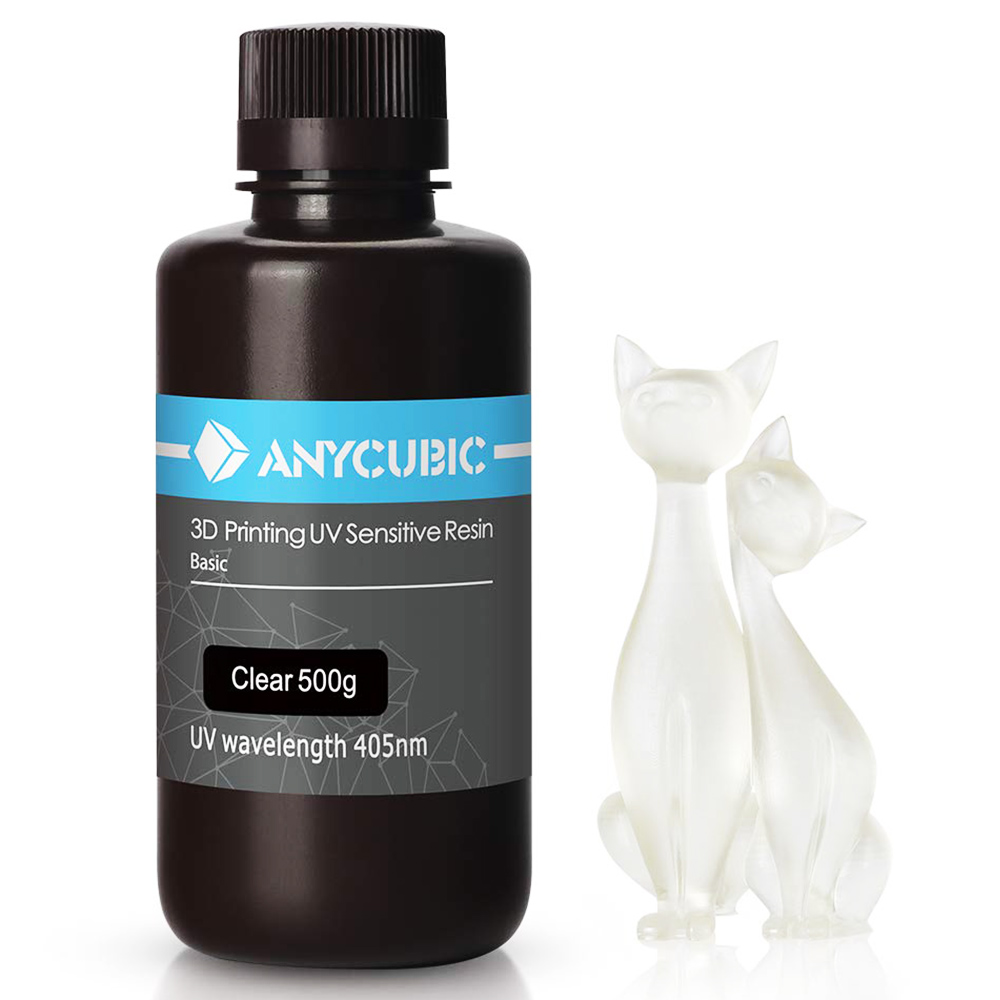 Anycubic 500g 3D Printer Resin Filament, 405nm UV Plant-Based Rapid Resin, High Precision, Quick Curing, Transparent