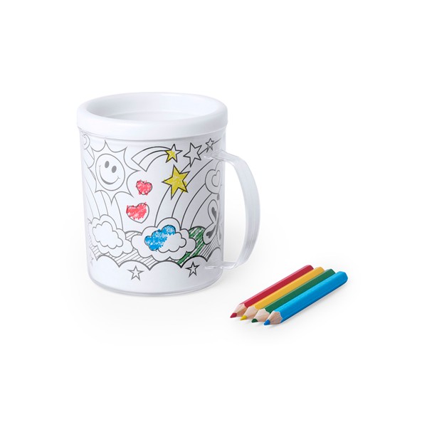 

320ml PP Mug Dining Breakfast Cup with Colouring Pencils x 4, Stencils x 4, and Colouring Sheets