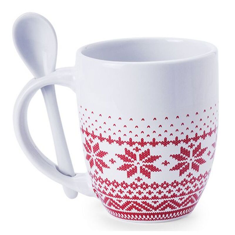 

370 ml Christmas Ceramic Mug Breakfast Cup with Small Spoon (8.5 x 10 x 8.5 cm)