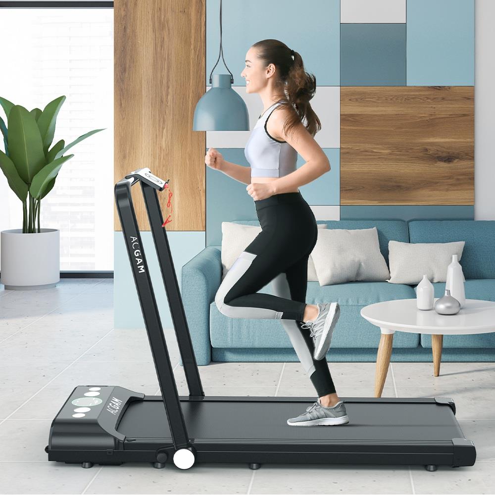 ACGAM B1-402 ลู่วิ่งไฟฟ้าแบบพกพาเครื่องเดินอัจฉริยะ 2 in 1 Jogging and Running Outdoor Indoor Fitness Training Gym Equipment Installation-Free Built-in Bluetooth Speaker with Wheels, Remote Control for Home, Office - Black