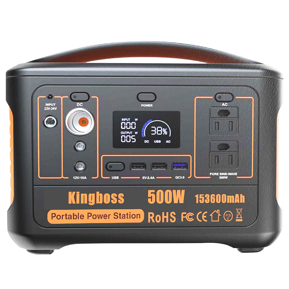 KingBoss 500W Portable Power Station  568WH 153600mAh Outdoor Solar Generator Backup Lithium Battery with 110V/500W AC/DC/USB outputs - Orange