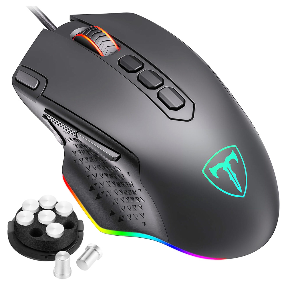 Mouse da gioco cablato Pictek RGB con pulsante di fuoco e pulsante cecchino, 10 pulsanti programmabili - nero