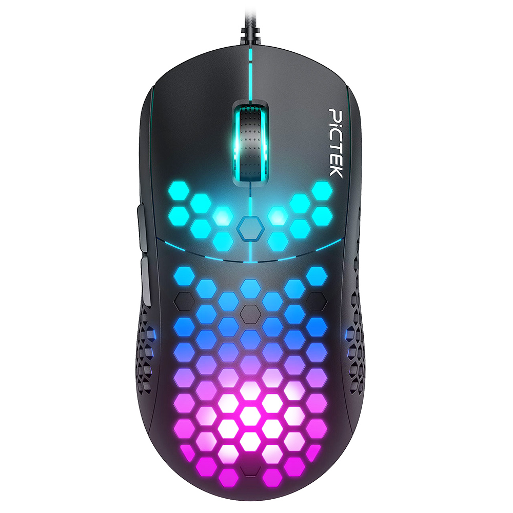 PICTEK Wired Gaming Mouse 7 RGB Lighting Effects 10000 DPI Adjustable 6 Programmable Buttons