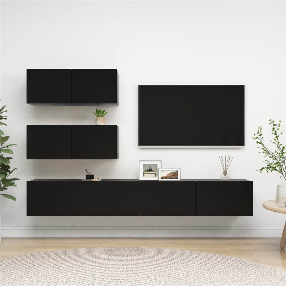 

4 Piece TV Cabinet Set Black Chipboard