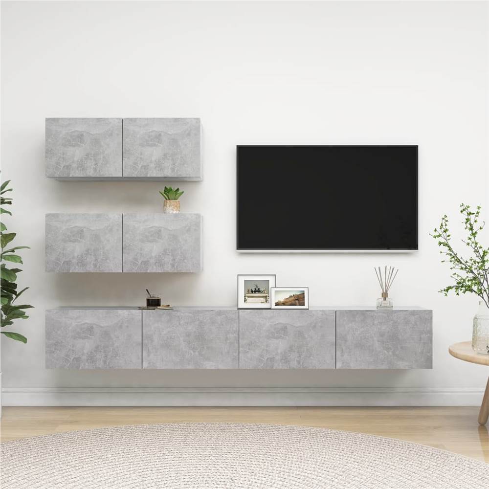 

4 Piece TV Cabinet Set Concrete Grey Chipboard