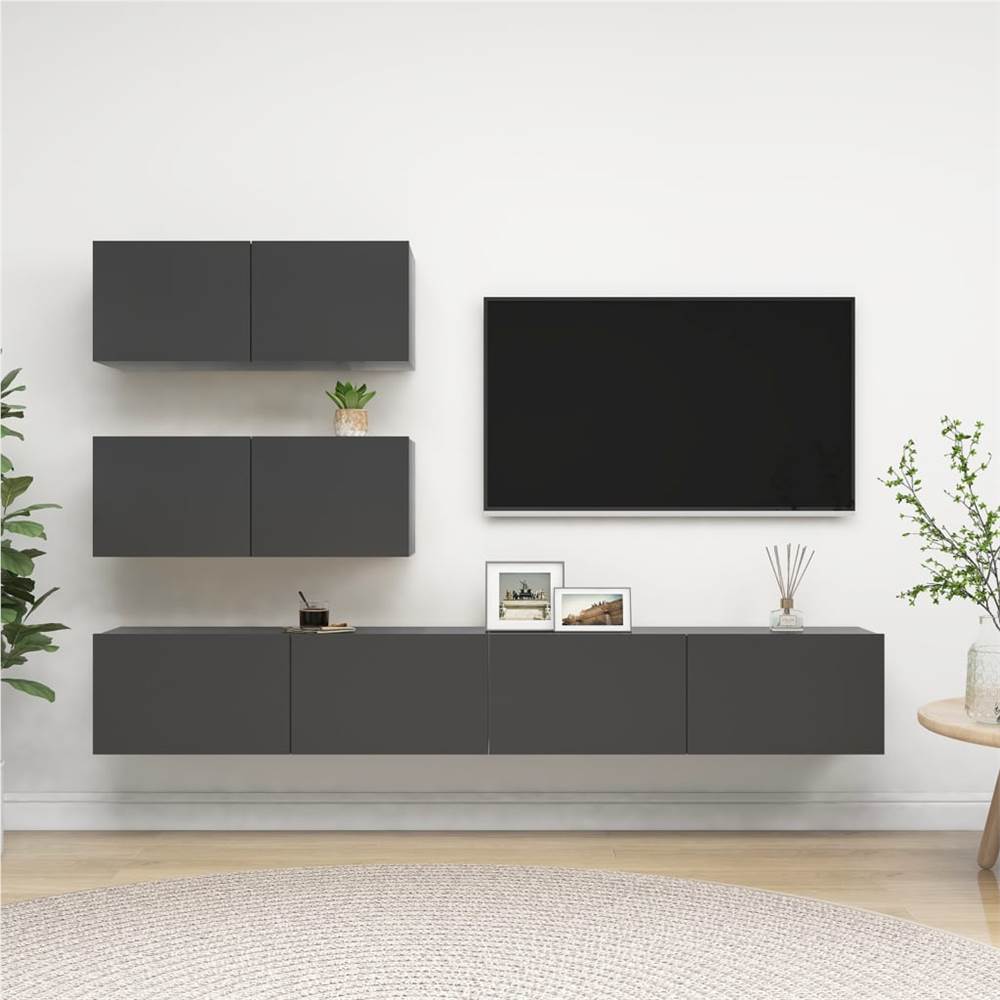 

4 Piece TV Cabinet Set Grey Chipboard