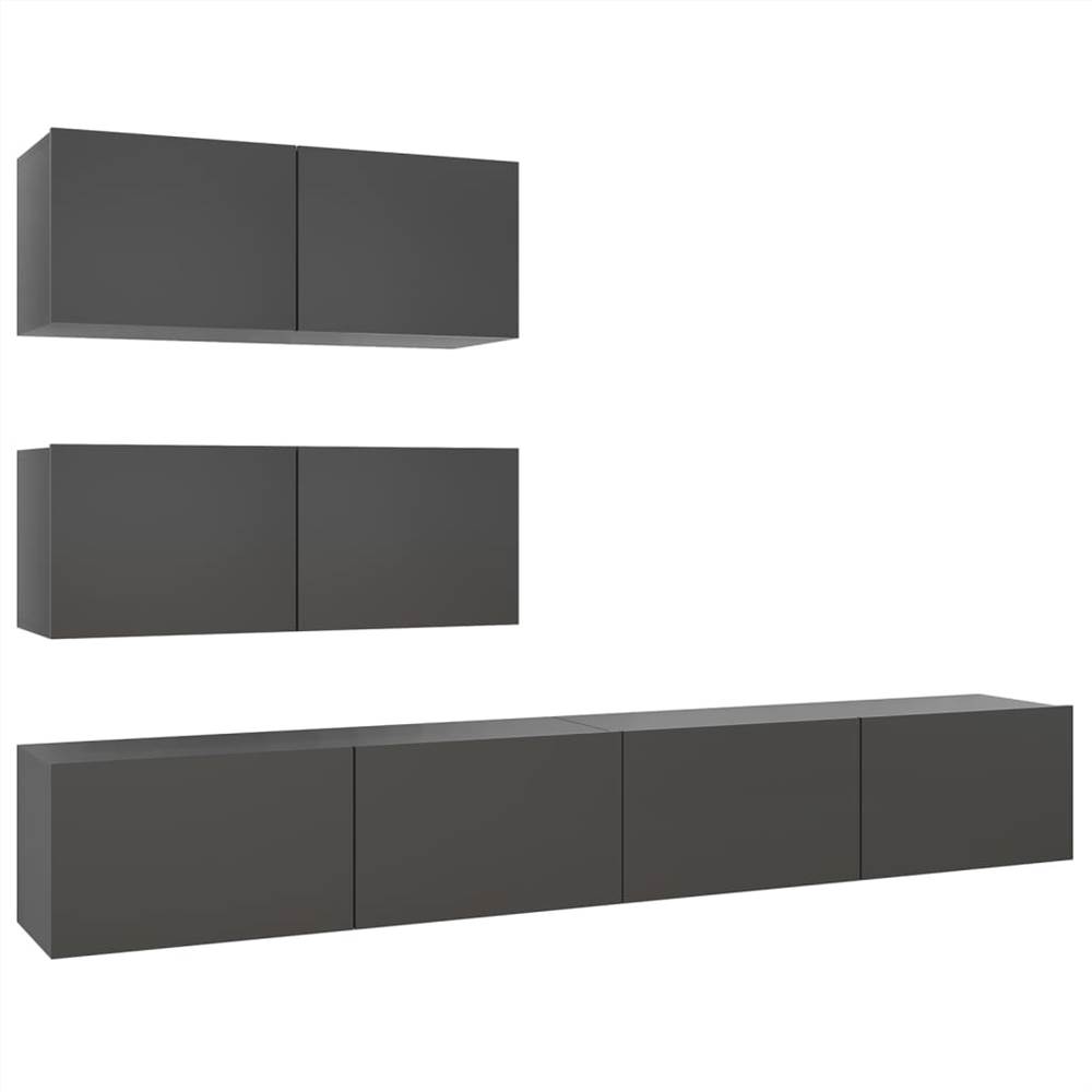 4 Piece TV Set Grey Chipboard
