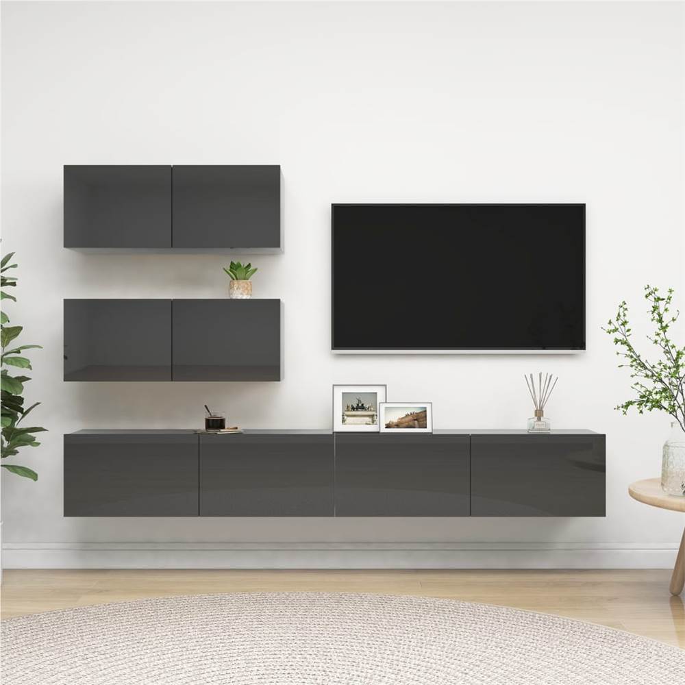 

4 Piece TV Cabinet Set High Gloss Grey Chipboard